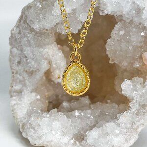 3/$20 14k Gold Yellow Glitter Resin Teardrop Handmade Charm Pendant Necklace